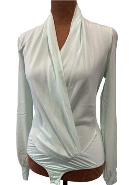 NWT bebe Renew Mulberry Silk Wrap Bodysuit Mint Green XS Deadstock